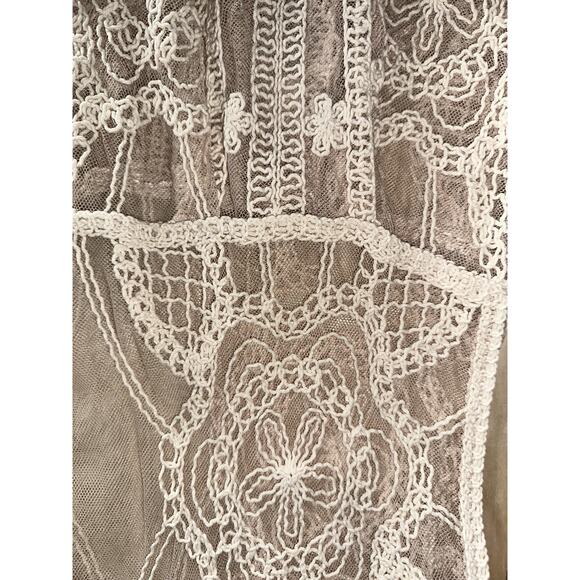 Yaira XL Beige Cream Lace Dress Tunic Top Boho Crochet Sheer 3/4 Sleeve - Picture 3 of 6
